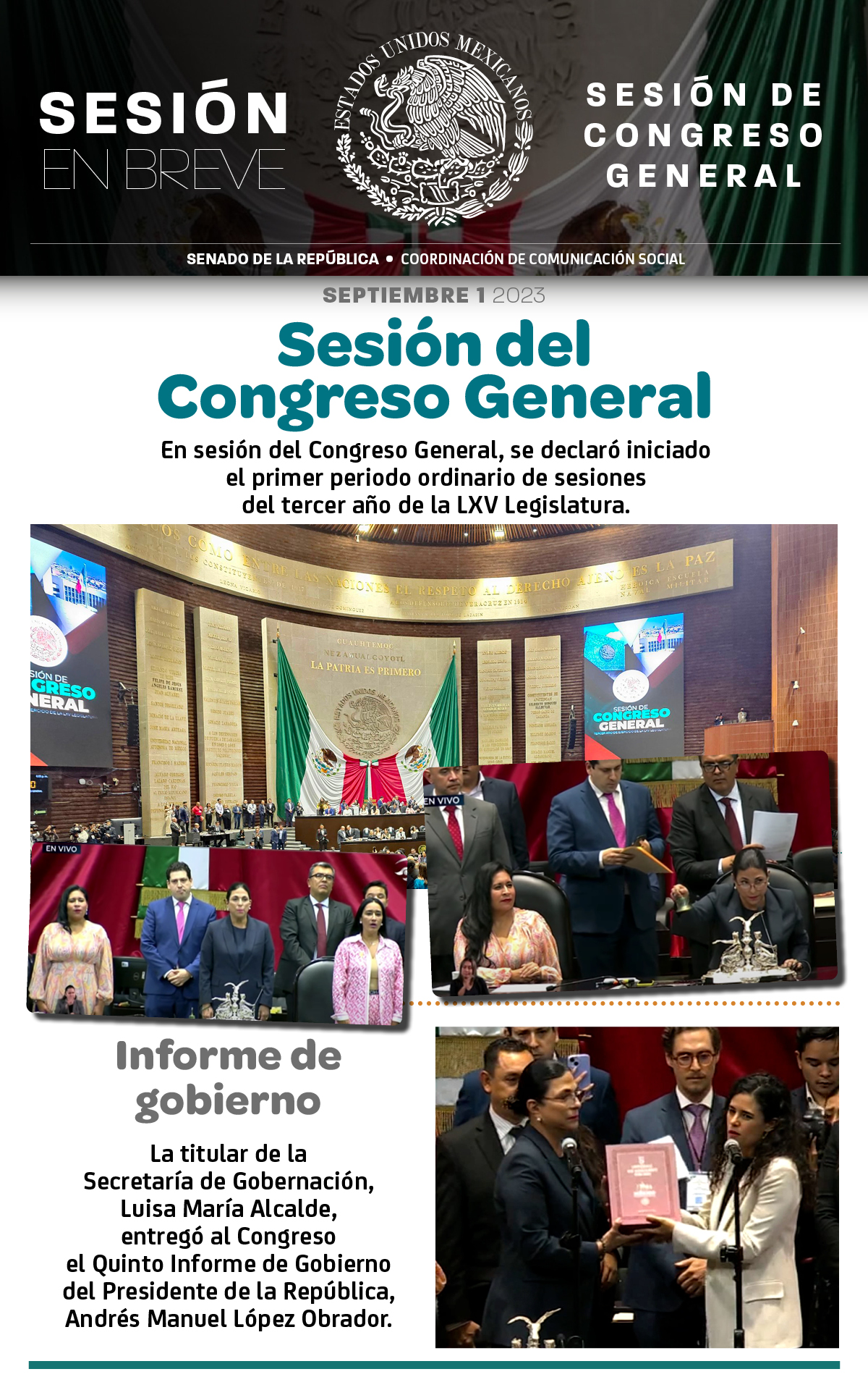 Sesión en breve de la sesión de Congreso General del 1 de septiembre de 2023