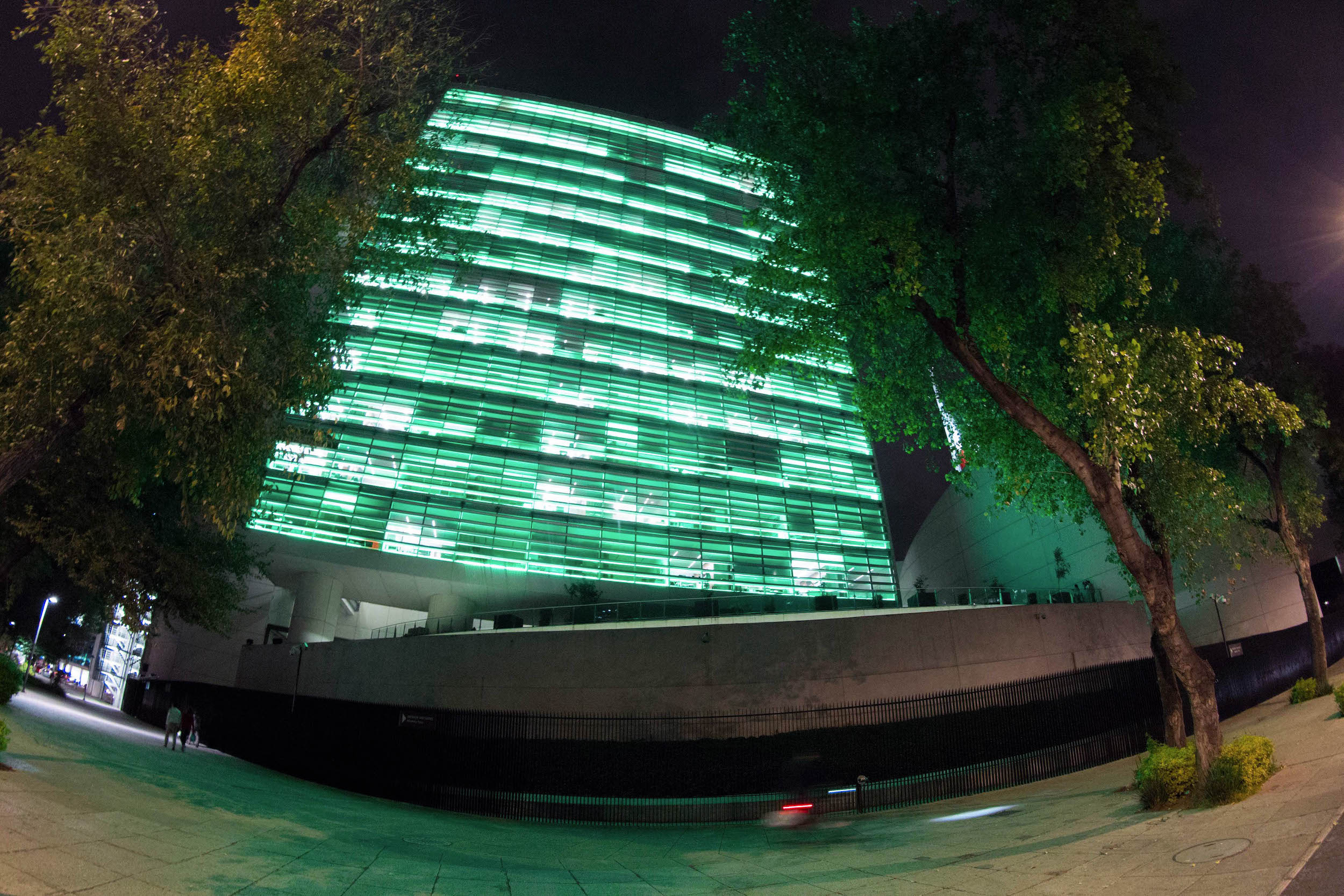 Iluminacion en el senado por motivo del Dia Nacional contra el Cancer Cervicounterino-