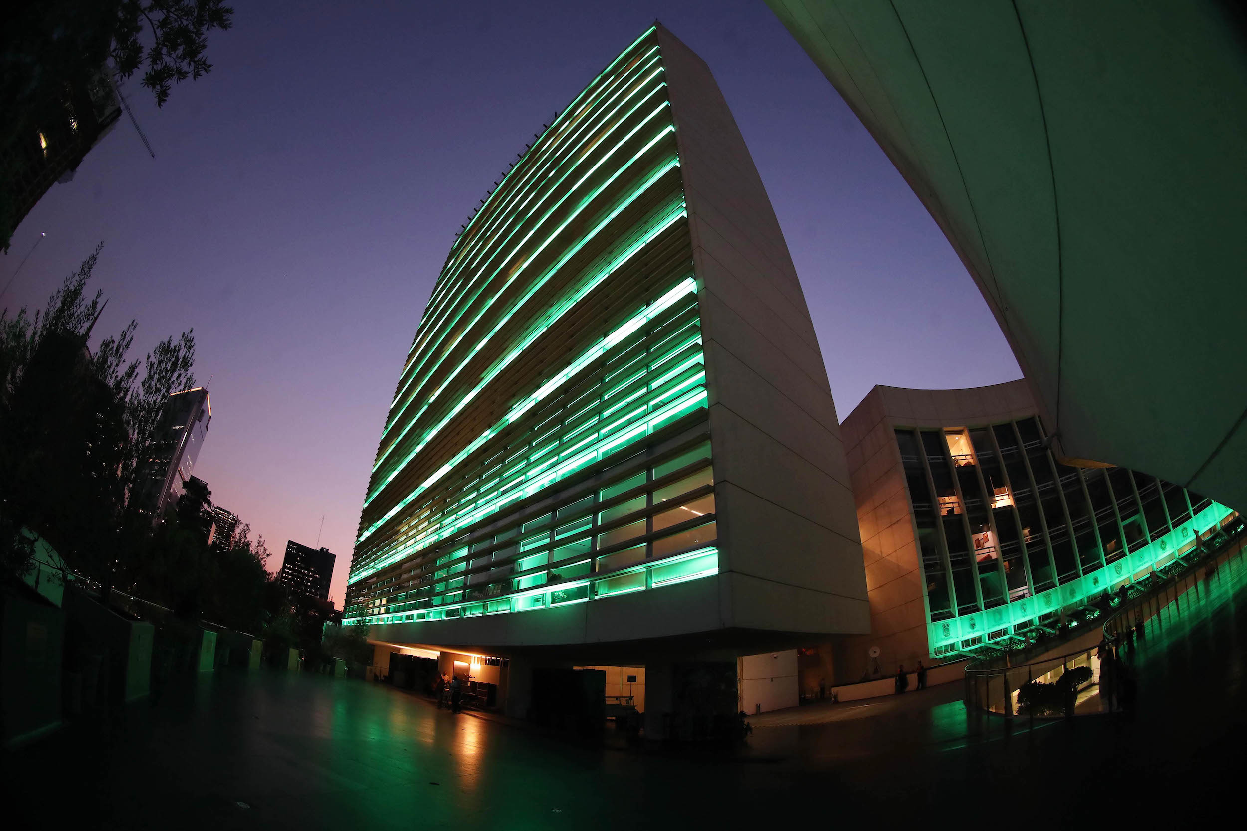 Iluminacion en el senado por motivo del Dia Nacional contra el Cancer Cervicounterino-