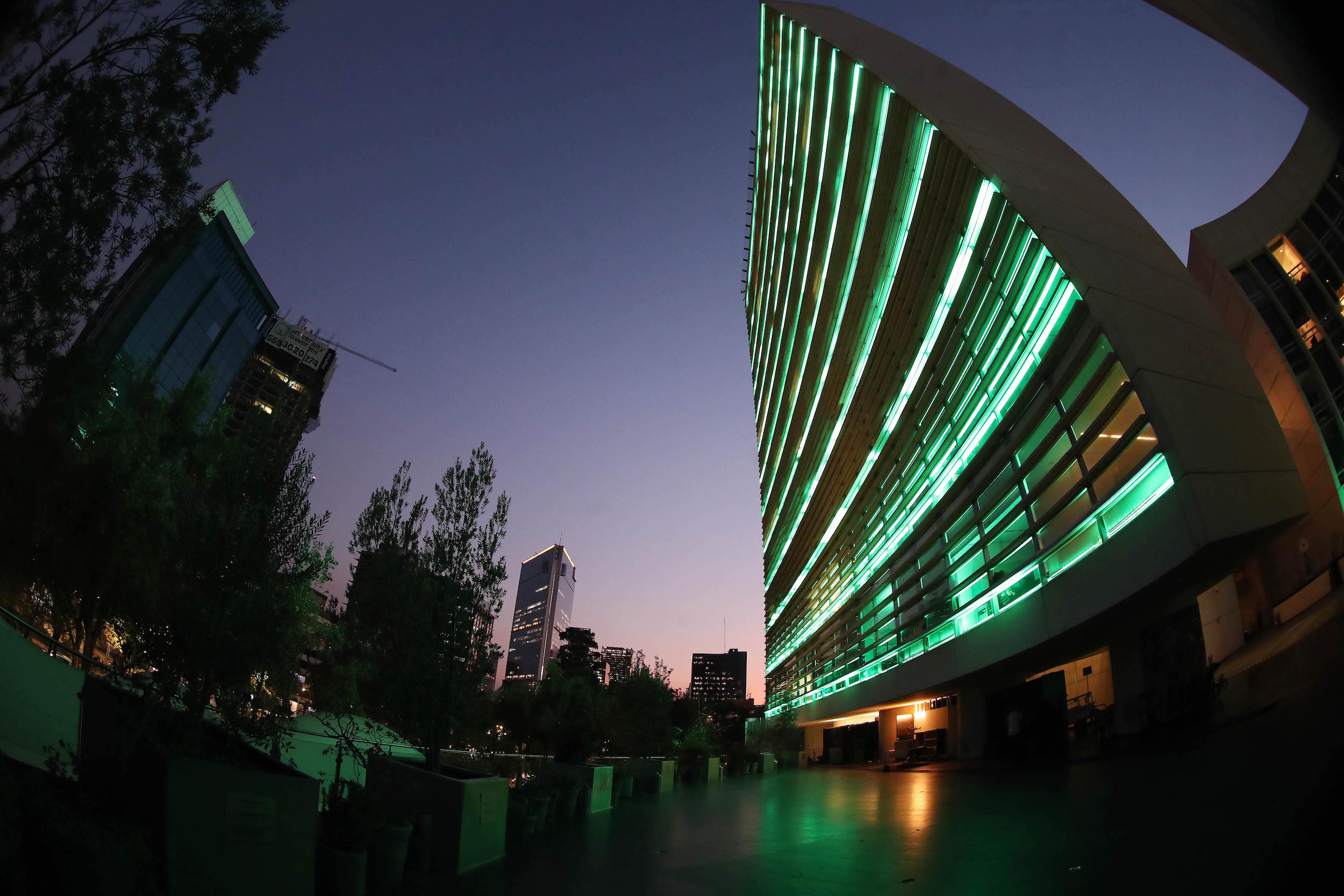 Iluminacion en el senado por motivo del Dia Nacional contra el Cancer Cervicounterino-