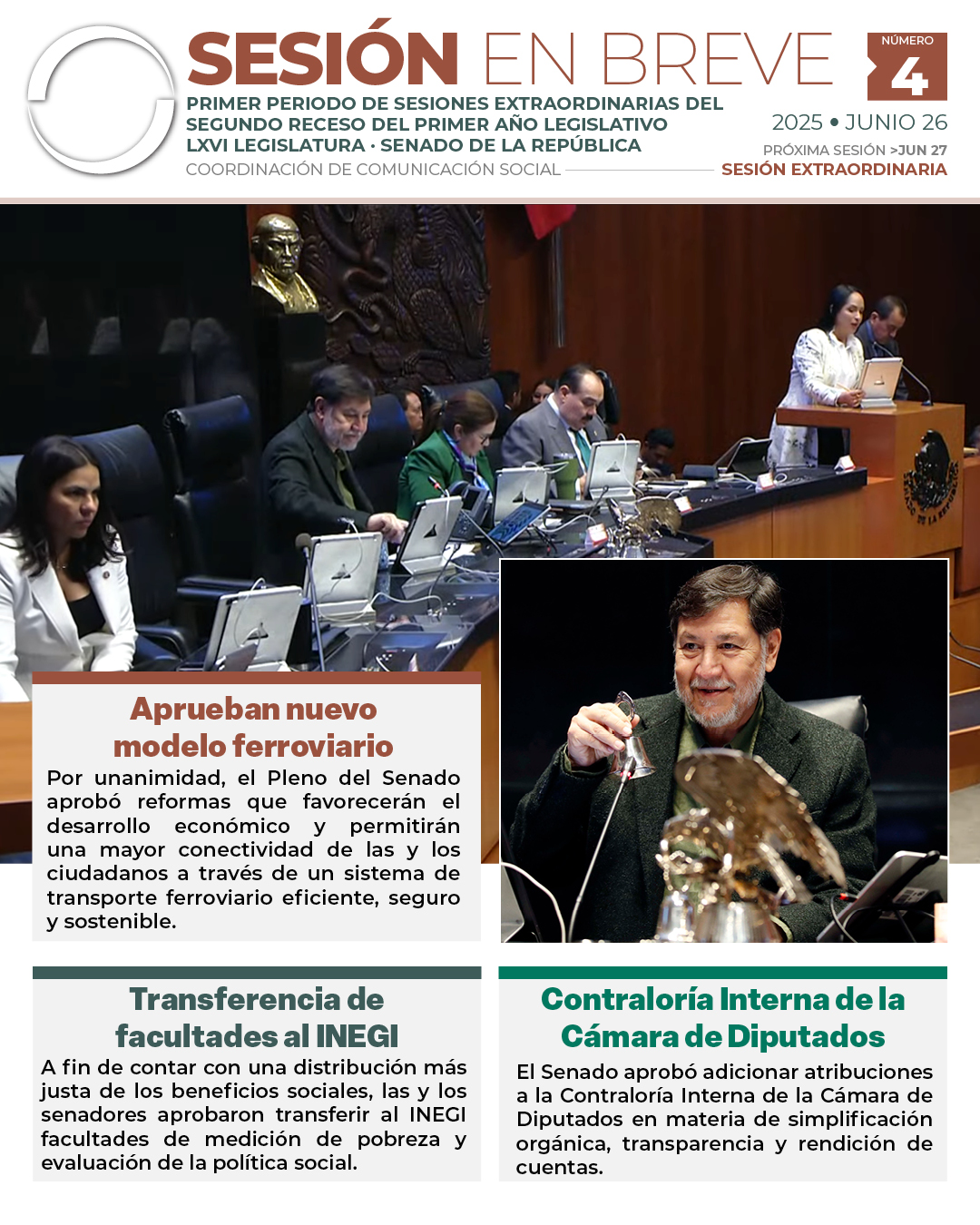 Sesión en breve de la sesión extraordinaria del Senado del 26 de junio de 2025