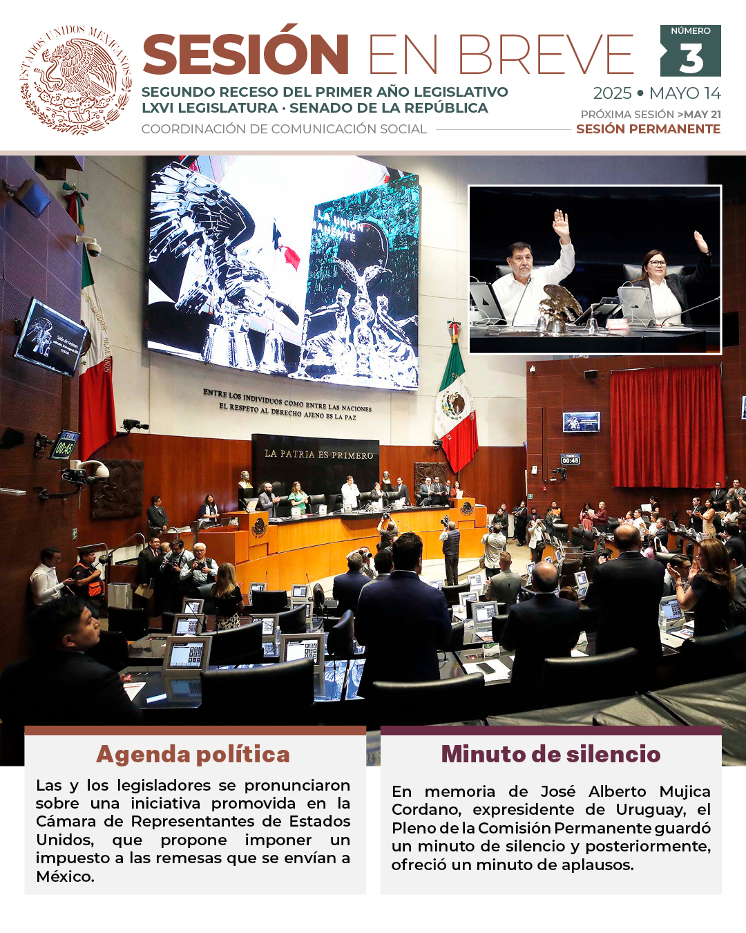 Sesión en breve de la sesión de la Comisión Permanente del 14 de mayo de 2025