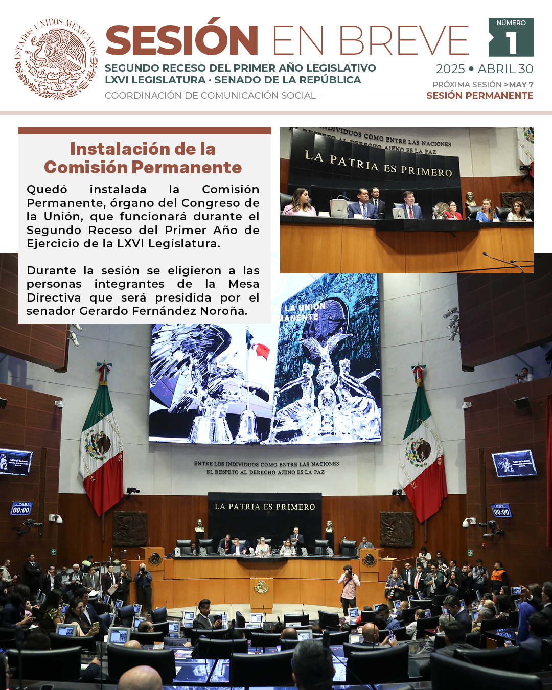 Sesión en breve de la sesión de la Comisión Permanente del 30 de abril de 2025